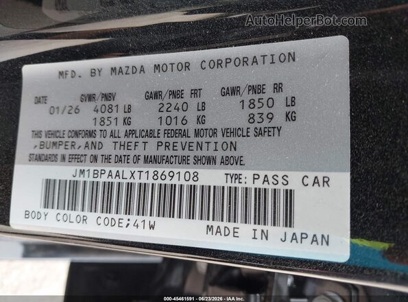 JM1BPAALXT1869108 2026 MAZDA 3 Black Engine compartment view