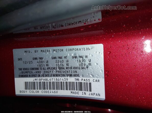JM1BPABL6T1861439 2026 MAZDA 3 Red Widok komory silnika