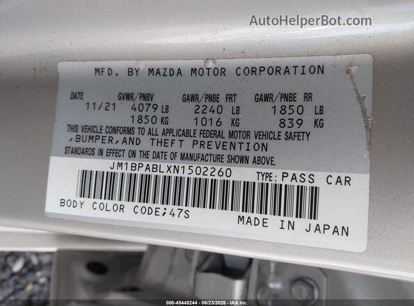 JM1BPABLXN1502260 2022 MAZDA 3 Silver Вид підкапотного простору