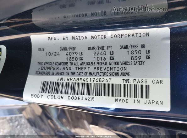 JM1BPABM4S1768247 2025 MAZDA 3 Blue Вид підкапотного простору