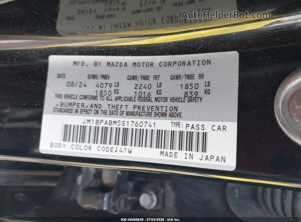 JM1BPABM5S1760741 2025 MAZDA 3 Black Շարժիչի բաժամունքի տեսք