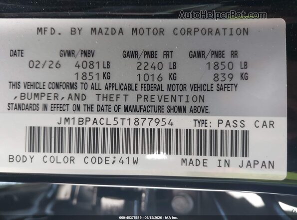 JM1BPACL5T1877954 2026 MAZDA 3 Black Widok komory silnika