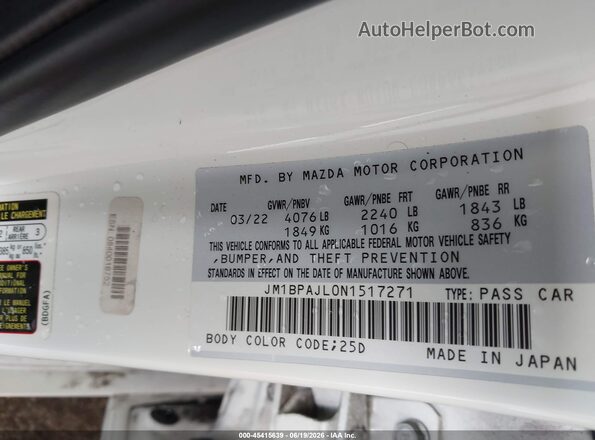 JM1BPAJL0N1517271 2022 MAZDA 3 White Vista del compartimento del motor