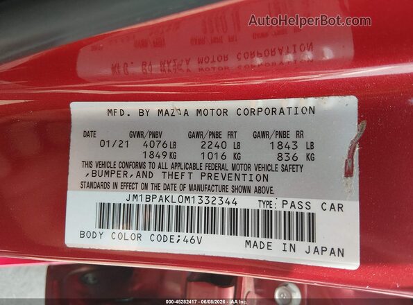 JM1BPAKL0M1332344 2021 MAZDA 3 Красный Вид подкапотного пространства