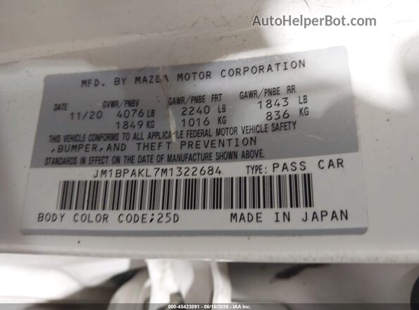 JM1BPAKL7M1322684 2021 MAZDA 3 White Շարժիչի բաժամունքի տեսք