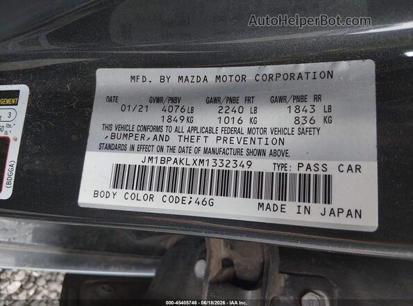 JM1BPAKLXM1332349 2021 MAZDA 3 Gray ძრავის განყოფილების ხედი