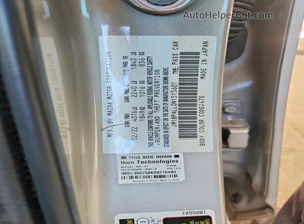 JM1BPALL0N1515601 2022 MAZDA 3 Tan VIN sticker view