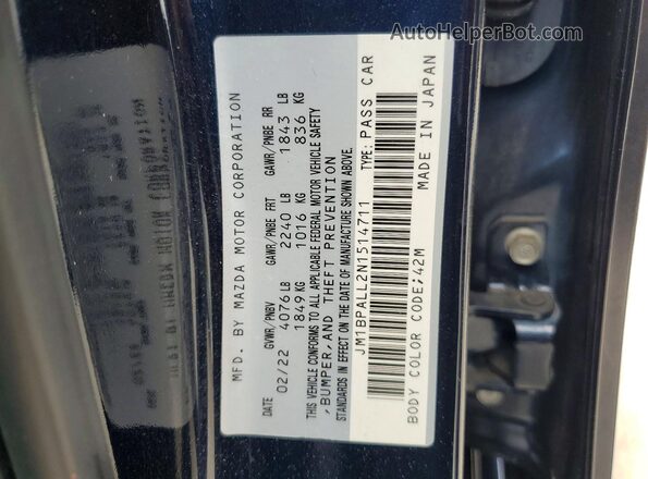 JM1BPALL2N1514711 2022 MAZDA 3 Синий Вид подкапотного пространства