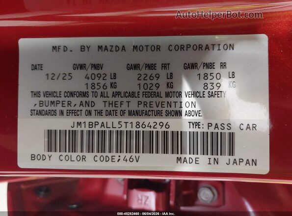 JM1BPALL5T1864296 2026 MAZDA 3 Red Widok komory silnika