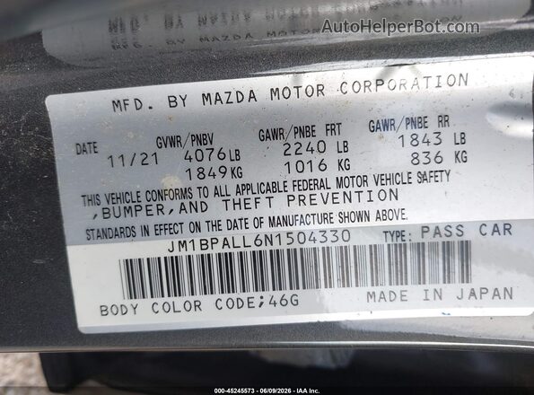 JM1BPALL6N1504330 2022 MAZDA 3 Gray Widok komory silnika