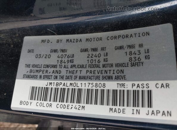 JM1BPALM0L1175808 2020 MAZDA 3 Blue Вид підкапотного простору