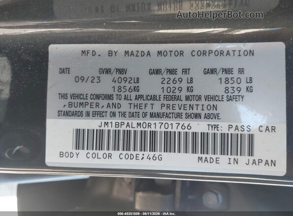 JM1BPALM0R1701766 2024 MAZDA 3 Gray ძრავის განყოფილების ხედი