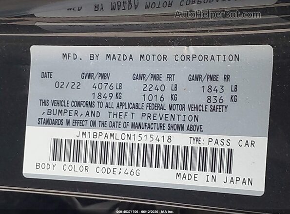 JM1BPAML0N1515418 2022 MAZDA 3 Gray Widok komory silnika