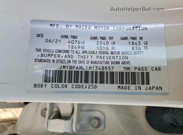 JM1BPAML1M1348937 2021 MAZDA 3 Белый Вид подкапотного пространства