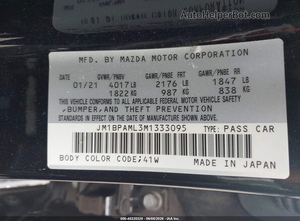 JM1BPAML3M1333095 2021 MAZDA 3 Black Vista del compartimento del motor