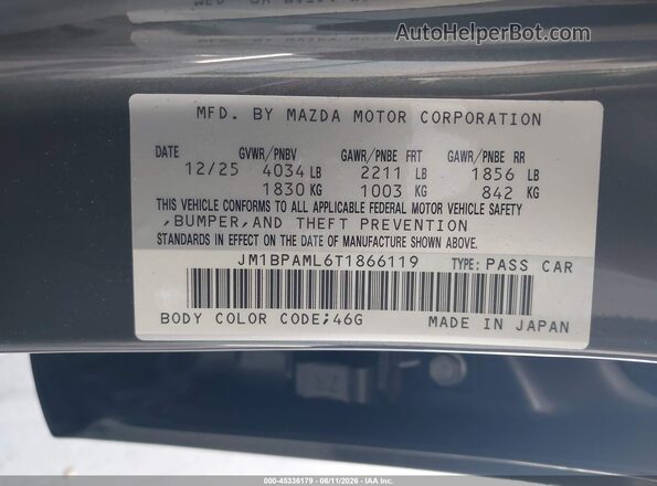 JM1BPAML6T1866119 2026 MAZDA 3 Серый Вид подкапотного пространства