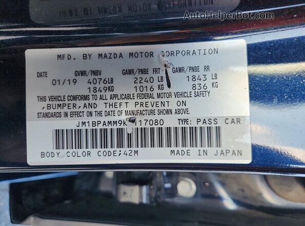 JM1BPAMM9K1117080 2019 MAZDA 3 Blue ძრავის განყოფილების ხედი