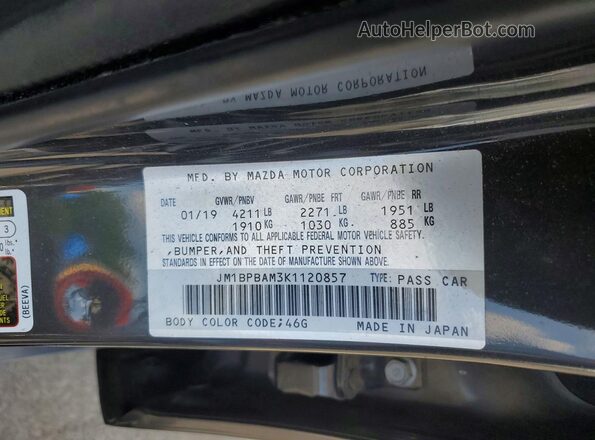 JM1BPBAM3K1120857 2019 MAZDA 3 Gray Widok naklejki z numerem VIN
