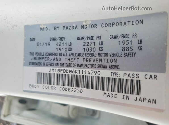 JM1BPBDM6K1114790 2019 MAZDA 3 White Вид підкапотного простору