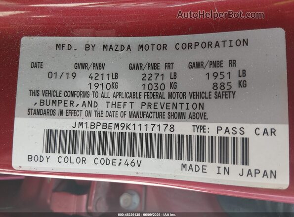 JM1BPBEM9K1117178 2019 MAZDA 3 Red Widok komory silnika