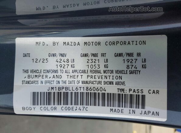 JM1BPBLL6T1860604 2026 MAZDA 3 Gray VIN կոդի պիտակի տեսք