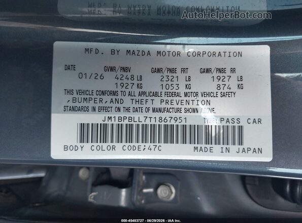 JM1BPBLL7T1867951 2026 MAZDA 3 Gray Շարժիչի բաժամունքի տեսք