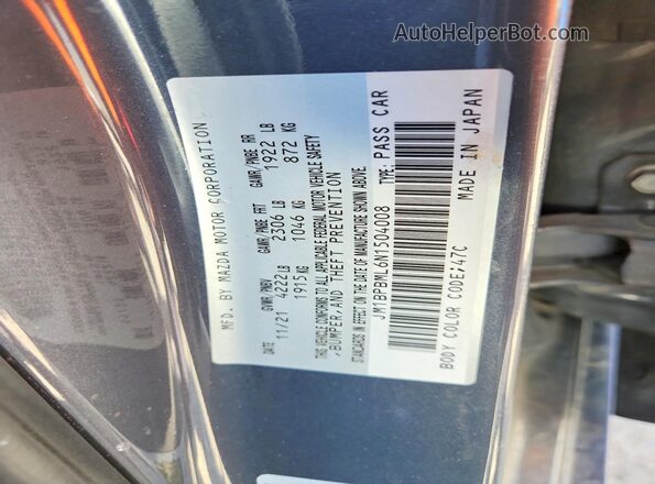JM1BPBML6N1504008 2022 MAZDA 3 Gray Widok naklejki z numerem VIN