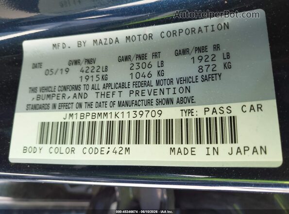 JM1BPBMM1K1139709 2019 MAZDA 3 Черный Вид подкапотного пространства