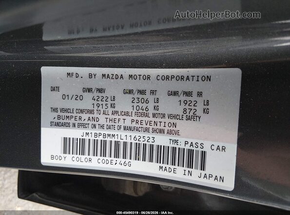JM1BPBMM1L1162523 2020 MAZDA 3 Gray Շարժիչի բաժամունքի տեսք