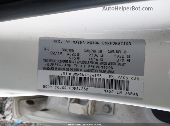 JM1BPBMM5K1124193 2019 MAZDA 3 White Вид підкапотного простору