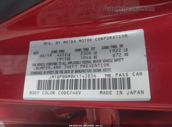 JM1BPBNM8K1143836 2019 MAZDA 3 Red Widok komory silnika