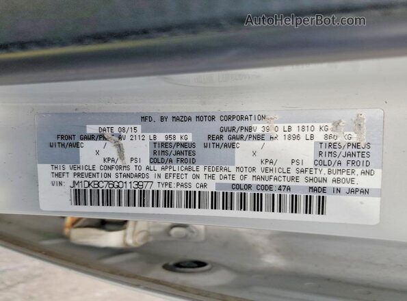 JM1DKBC76G0113977 2016 MAZDA CX-3 White Вид наклейки з VIN-кодом