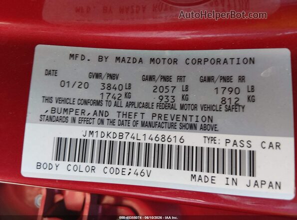 JM1DKDB74L1468616 2020 MAZDA CX-3 Red Engine compartment view