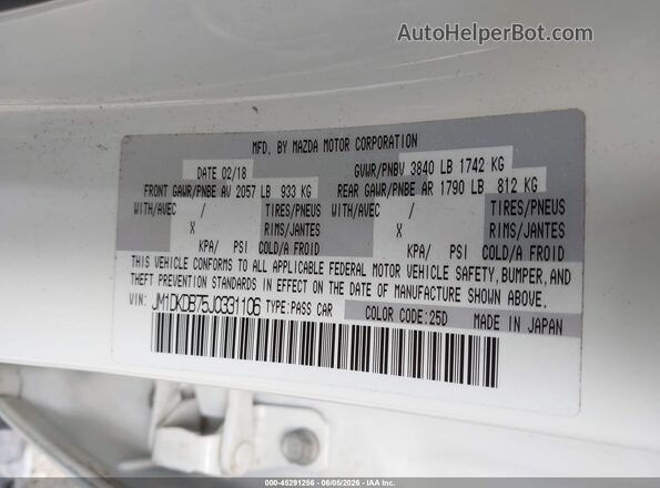 JM1DKDB75J0331106 2018 MAZDA CX-3 White Շարժիչի բաժամունքի տեսք