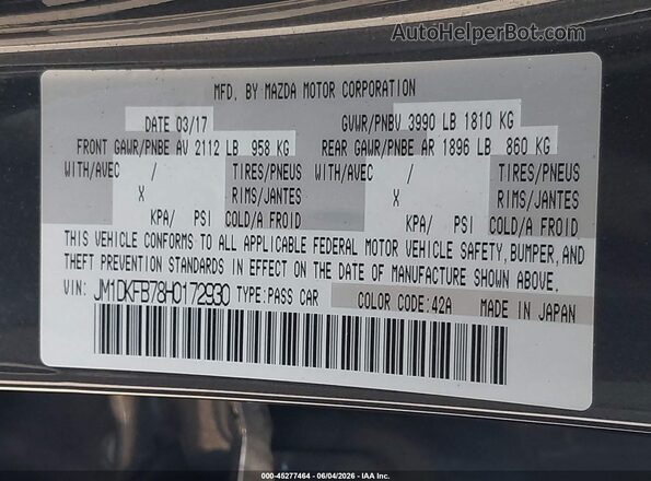 JM1DKFB78H0172930 2017 MAZDA CX-3 Gray Вид підкапотного простору