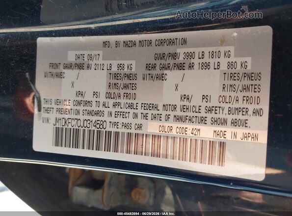 JM1DKFC70J0314580 2018 MAZDA CX-3 Blue Շարժիչի բաժամունքի տեսք