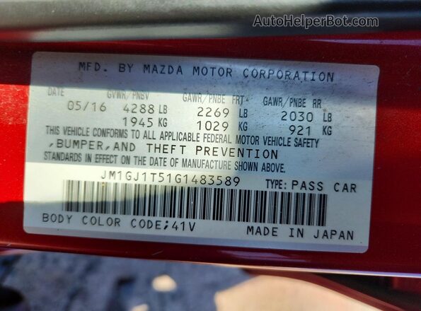 JM1GJ1T51G1483589 2016 MAZDA 6 Red Widok komory silnika