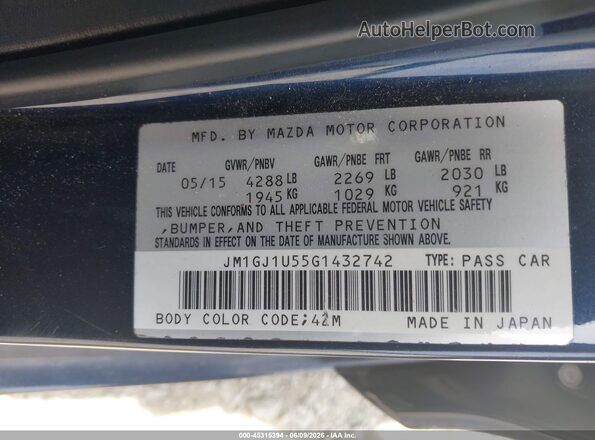 JM1GJ1U55G1432742 2016 MAZDA 6 Синий Вид подкапотного пространства
