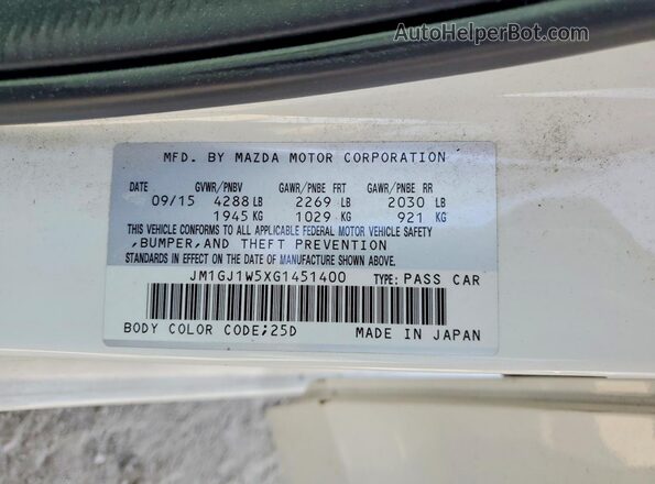 JM1GJ1W5XG1451400 2016 MAZDA 6 White Widok naklejki z numerem VIN