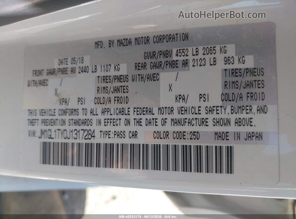 JM1GL1TY0J1317284 2018 MAZDA 6 White Շարժիչի բաժամունքի տեսք