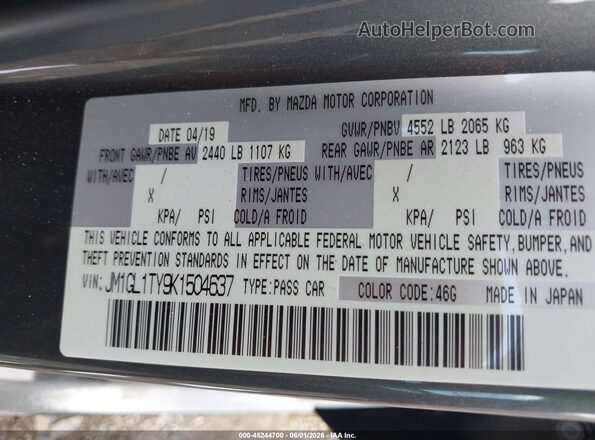 JM1GL1TY9K1504637 2019 MAZDA 6 Gray Շարժիչի բաժամունքի տեսք