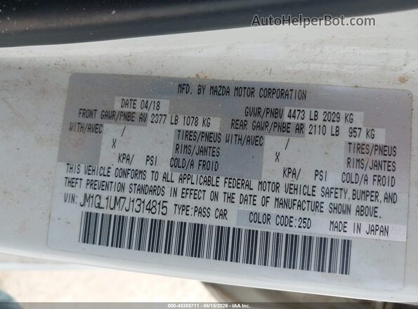 JM1GL1UM7J1314815 2018 MAZDA 6 White Vista del compartimento del motor