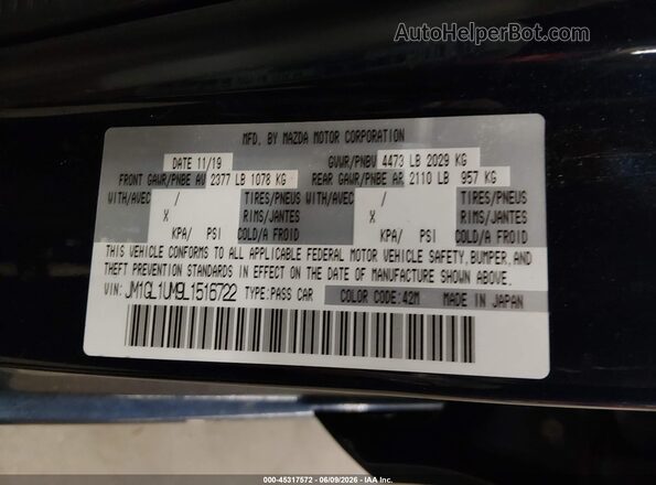 JM1GL1UM9L1516722 2020 MAZDA 6 Dark Blue Engine compartment view