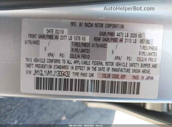 JM1GL1VM1J1309432 2018 MAZDA 6 Silver 