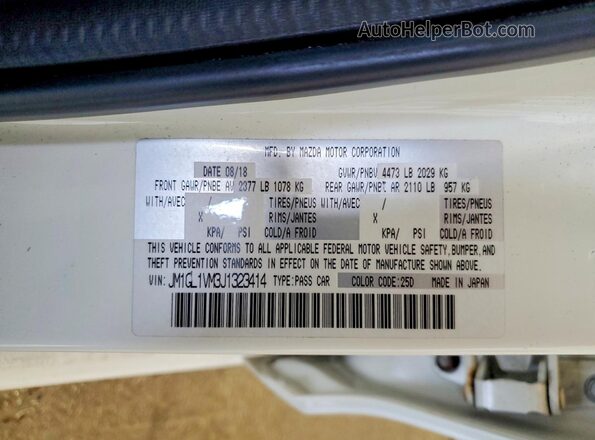 JM1GL1VM3J1323414 2018 MAZDA 6 White Vista de la etiqueta del VIN