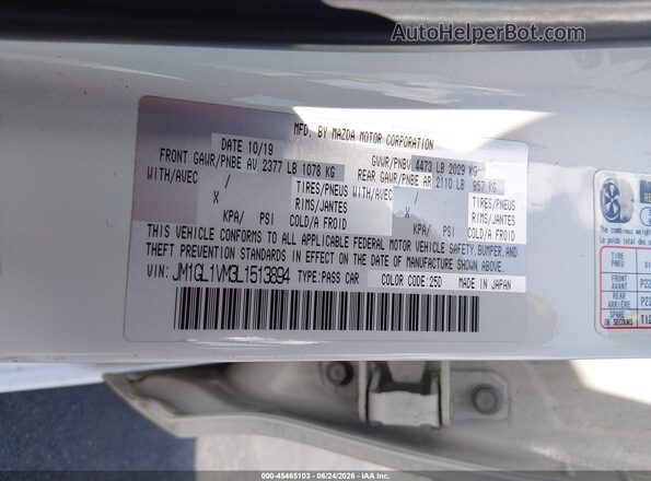 JM1GL1VM3L1513894 2020 MAZDA 6 White Engine compartment view