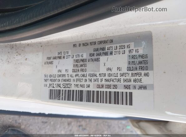 JM1GL1VM4L1520031 2020 MAZDA 6 White Vista del compartimento del motor