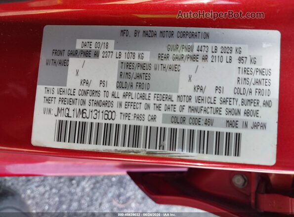 JM1GL1VM6J1311600 2018 MAZDA 6 Красный Вид подкапотного пространства