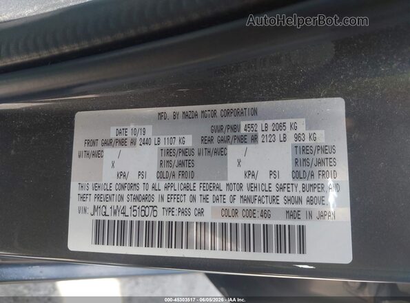 JM1GL1WY4L1516076 2020 MAZDA 6 Gray Widok komory silnika