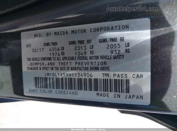 JM1GL1X5XH1134906 2017 MAZDA 6 Gray Widok komory silnika